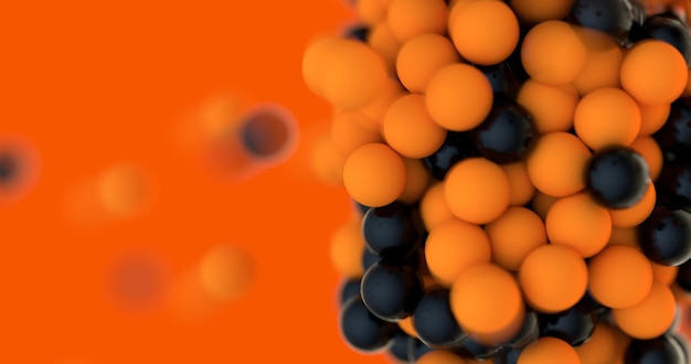 Oranje en zwarte abstracte illustratie Realistische 3D-achtergrond met organische bollen Trendy omslag of banner ontwerpsjabloon Advertenties banner sjabloon Dynamisch behang met ballen of deeltjes