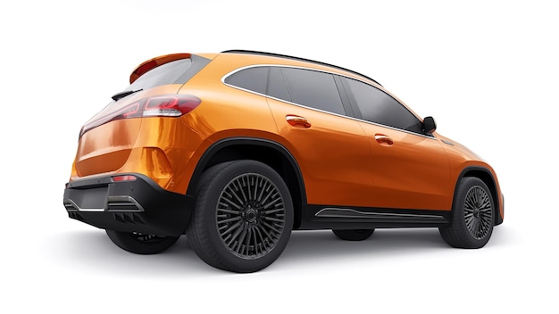 Oranje familie innovatieve elektrische Suv auto op een witte achtergrond 3D-rendering
