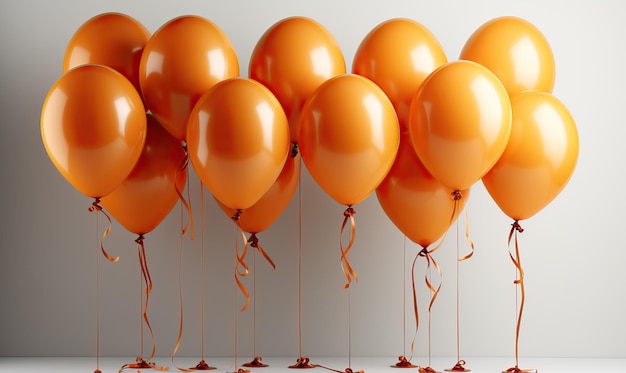 Foto oranje feestelijke ballonnen op een witte achtergrond selectieve zachte focus