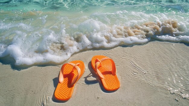 Oranje flip-flops op het strand.