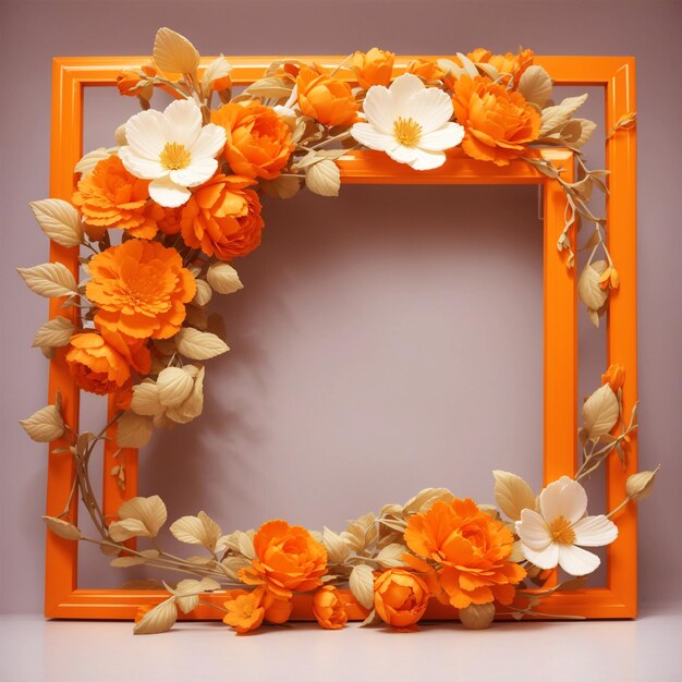 Foto oranje frame met bloemen en een oranje frame