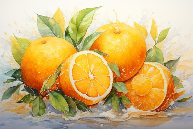 Oranje fruit waterverf schilderij