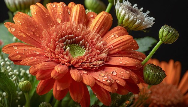 Oranje gerbera bloem met waterdruppels op de bloemblaadjes