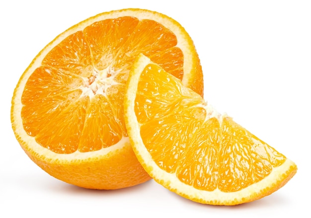Oranje half geïsoleerd op witte achtergrond Oranje uitknippad Oranje vruchten