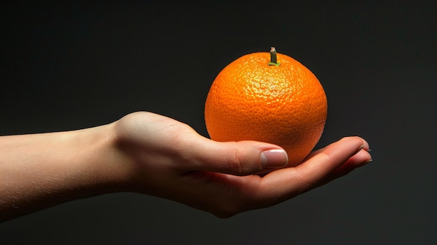 Oranje in de hand donkere grijze achtergrond