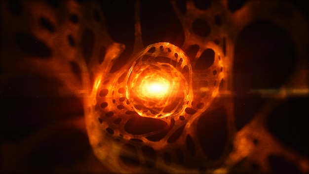 Oranje kleur abstracte technologie tunnel en digitale deeltjesstroom