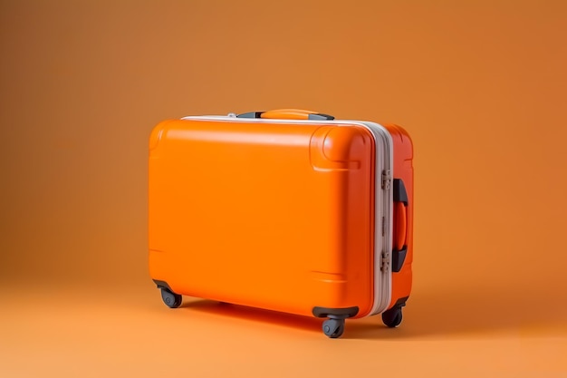 oranje koffer reizen vakantie concept met lege ruimte foto