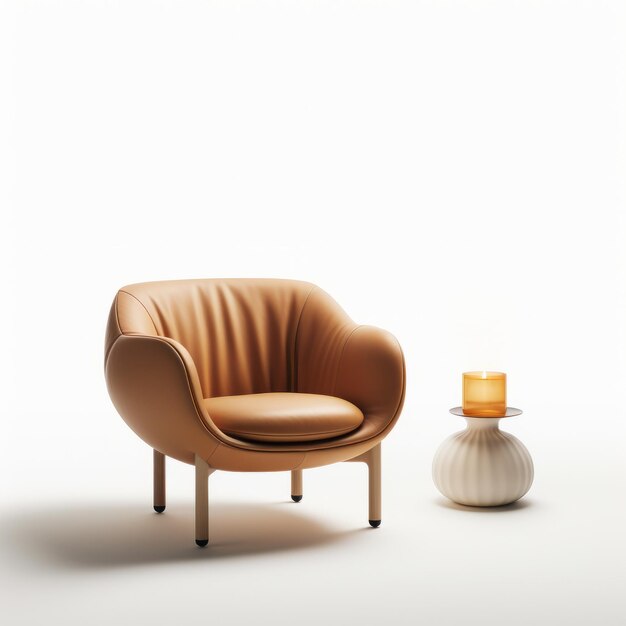 Oranje lederen fauteuil met kaarsenhouder Ambient Occlusion Style