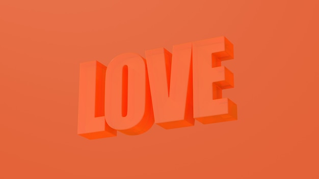 Oranje liefdeswoord. Typografie ontwerp. De abstracte 3d illustratie, geeft terug.