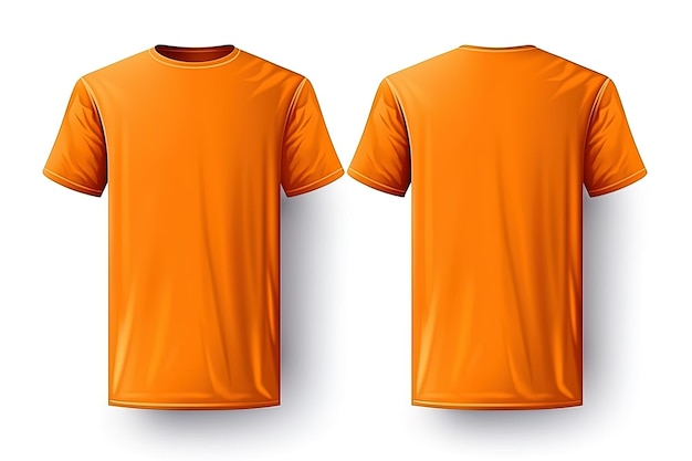 Oranje mannelijke tshirt realistische mockup set voor- en achteraanzicht