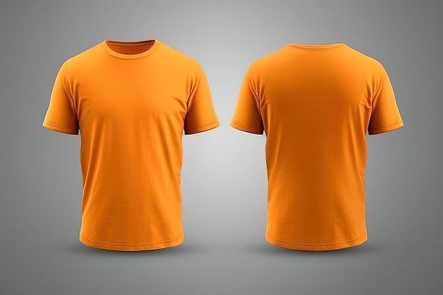 Oranje mannelijke tshirt realistische mockup set voor- en achteraanzicht