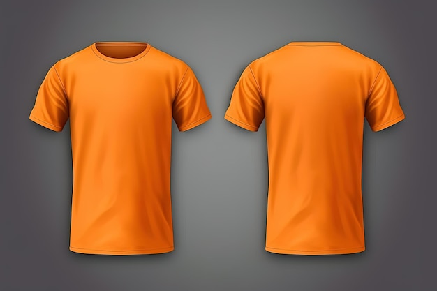 Oranje mannelijke tshirt realistische mockup set voor- en achteraanzicht