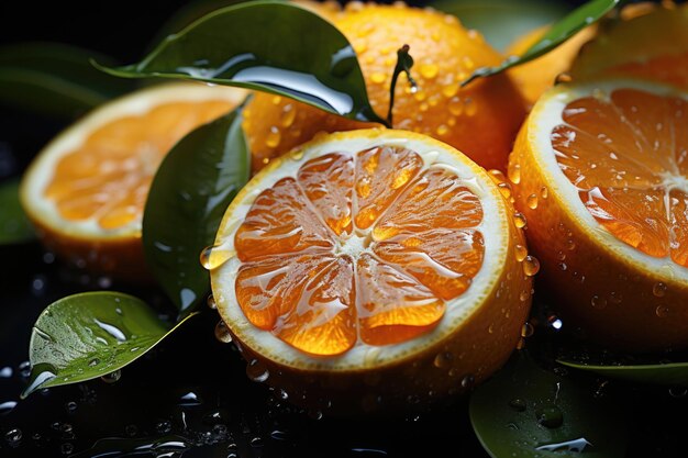 Foto oranje met waterdruppels in een zwarte 3d-illustratie generatieve ia