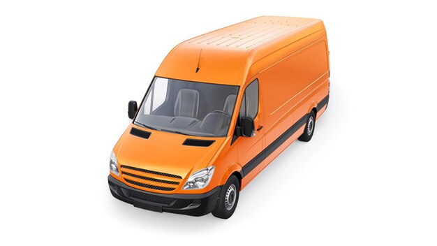 Oranje middelgrote bestelwagen op een witte achtergrond een leeg lichaam voor het aanbrengen van uw ontwerpinscripties en logo's 3d illustratie