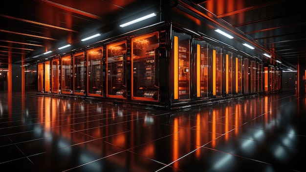 Oranje neonlichten van het datacentrum