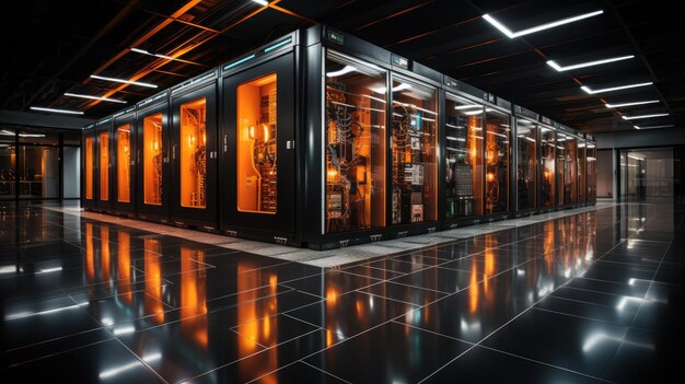 Oranje neonlichten van het datacentrum