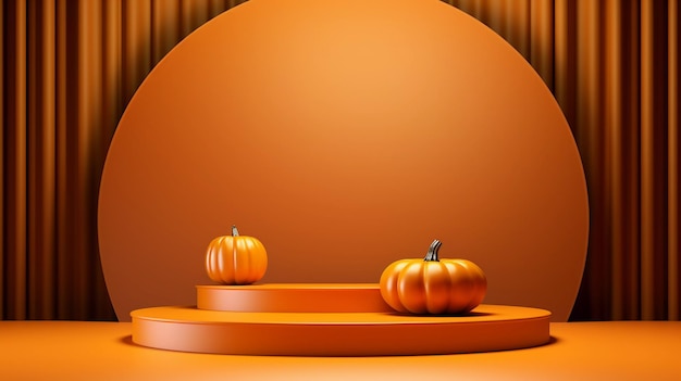 Oranje podium voor Halloween-verkooppromotie of product Halloween minimaal scène 3D-podiumplatform