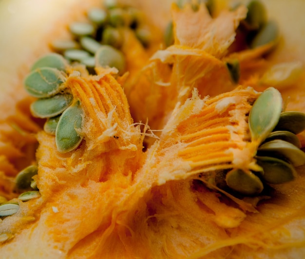 Oranje pompoen close-up Binnen bovenaanzicht