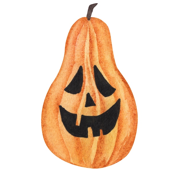 Oranje Pompoen Jack Halloween Geïsoleerd element op witte achtergrond aquarel illustratie