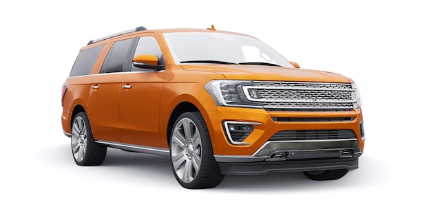 Oranje Premium Familie SUV geïsoleerd op een witte achtergrond 3D-rendering