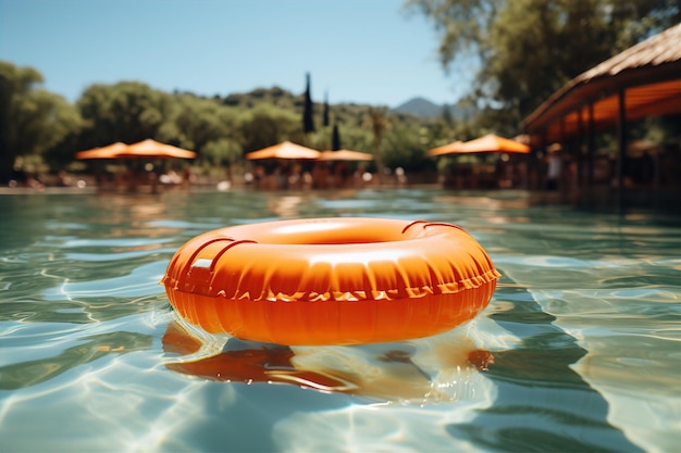 Oranje reddingsboei op water in zwembadclose-up