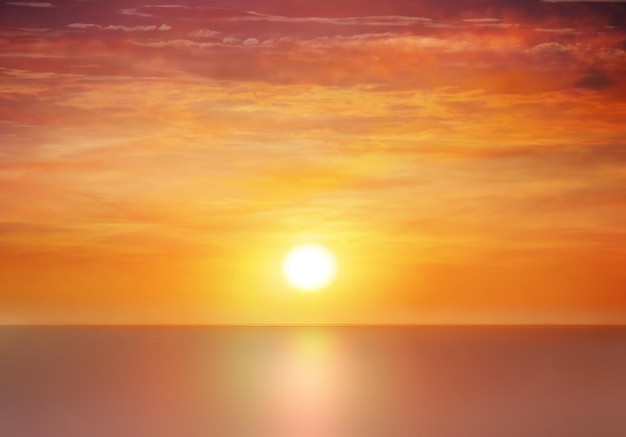 oranje roze geel lila bewolkt zonsondergang op zee op avond strand zonnestraal reflectie