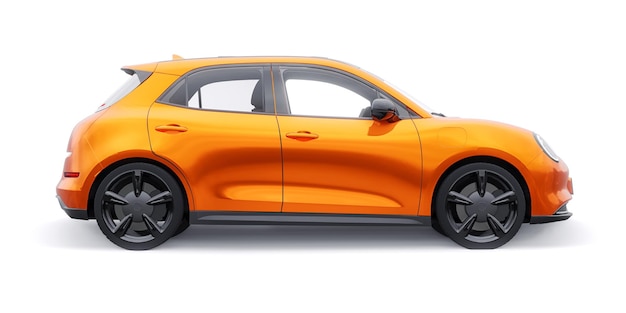 Oranje schattige kleine elektrische hatchback auto 3D illustratie