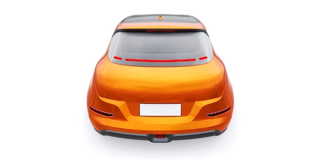 Oranje schattige kleine elektrische hatchback auto 3D illustratie