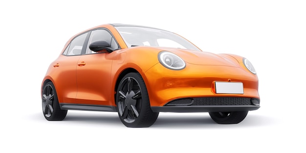 Oranje schattige kleine elektrische hatchback auto 3D illustratie