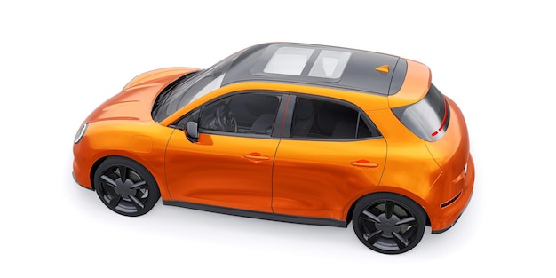 Oranje schattige kleine elektrische hatchback auto 3D illustratie