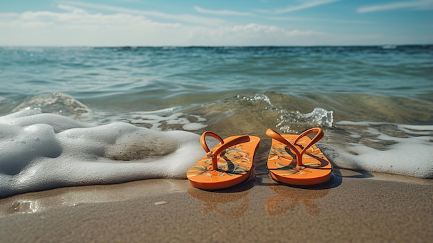 Oranje slippers op het strand