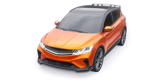 Oranje sport compacte auto SUV 3d render illustrration