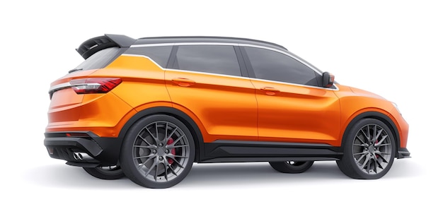 Oranje sport compacte auto SUV 3d render illustrration
