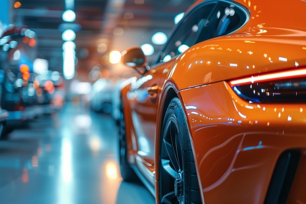 Oranje sportwagen geparkeerd in de garage