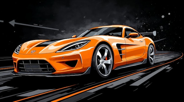 Oranje sportwagen kunstwerk