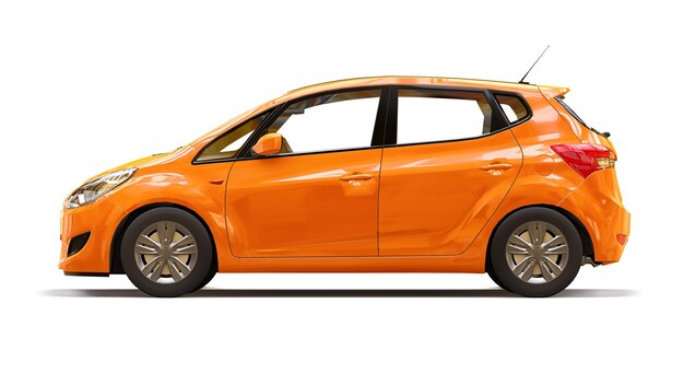 Oranje stadsauto met blanco oppervlak voor uw creatieve ontwerp. 3D-weergave.
