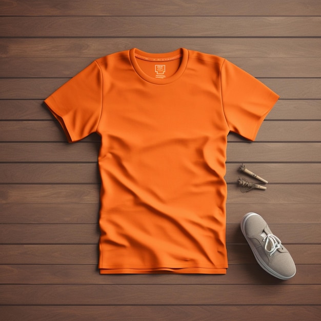 Oranje T-shirt Mockup op dynamische effen achtergrond Shirt mockup set Oranje T-shirt mockup voorkant