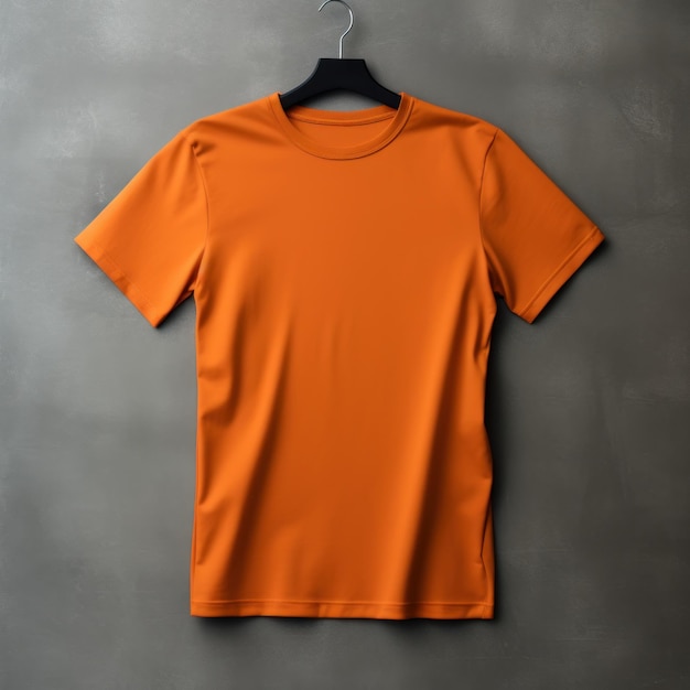Foto oranje t-shirt tegen een grijze muur in de stijl van realistische vormen afgerond job id 4c10f9a7234a4d989d517062beaa9da2