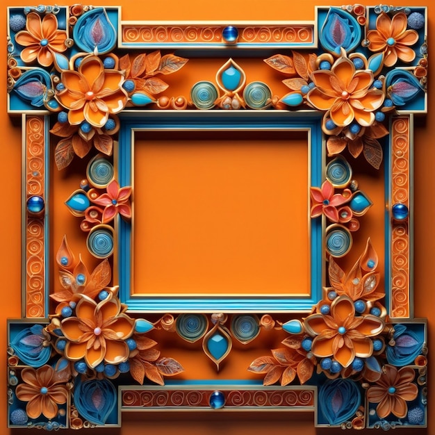 Oranje vierkant frame met prachtige ontwerpen