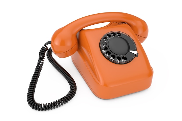 Oranje Vintage Styled Rotary Phone op een witte achtergrond 3D-Rendering