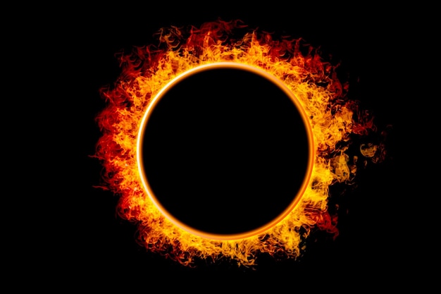 Oranje vlam cirkelframe op zwarte achtergrond