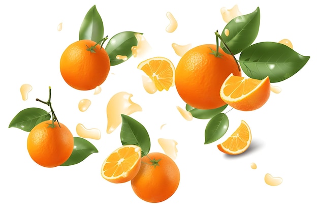 Oranje vruchten met geïsoleerde bladeren op witte achtergrond