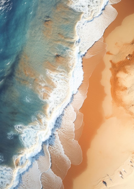 Oranje zand bij blauw helder water strand reisbestemming lucht zomer behang Generatieve Ai