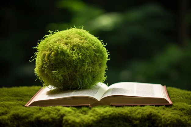 Orb of Moss on Open Book in Forest