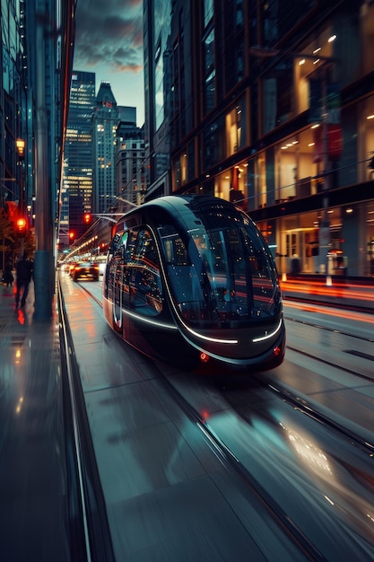 Orbpowered vehicles city streets dusk dynamic motion clean energy advanced transport advertise photo