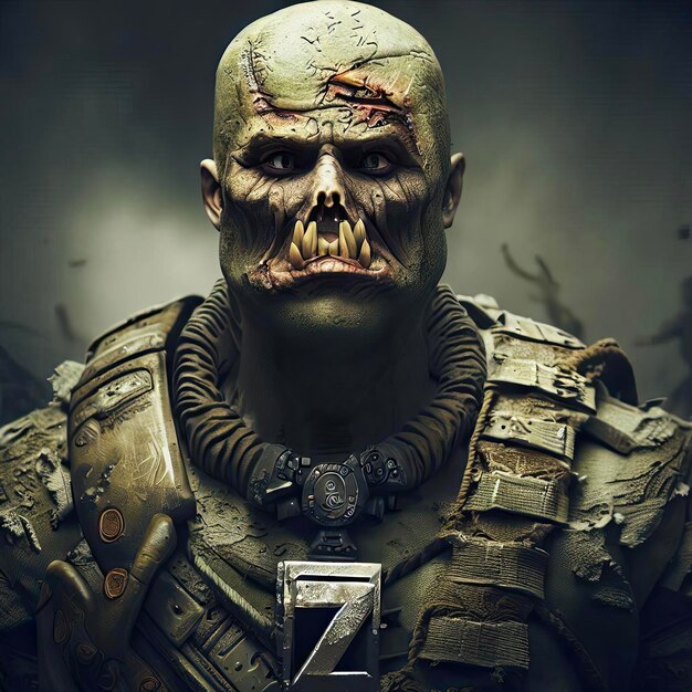 Photo orc zombie in military uniform generated ai