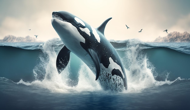 Orca Killer whale traveling on ocean water