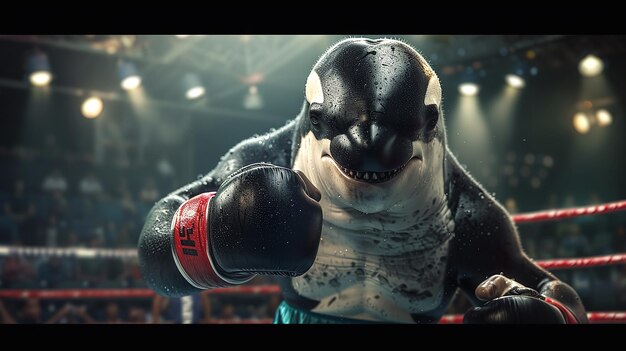 Photo an orca wearing gloves in the fight arena