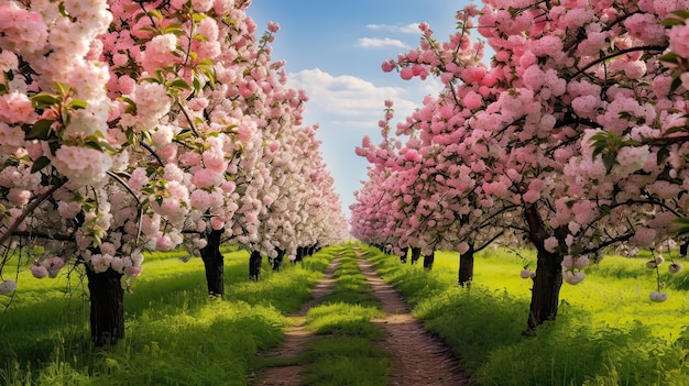 Orchard in bloom fragrant blossoms spring awakening vibrant colors Generated by AI