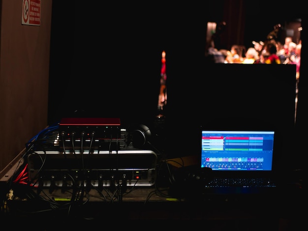 Orchestra concert recording set up in a theater